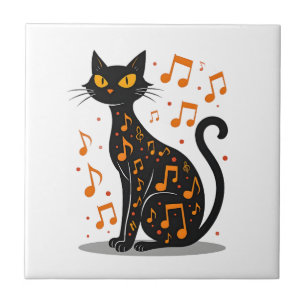 Musiknoten-Katzen-Halloween-Shirt Musiknote Fliese
