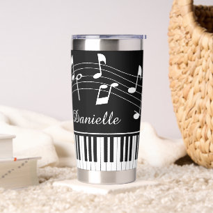 Musiknoten Klavier Personalisiert Schwarz Weiß Thermobecher