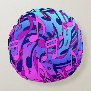 Musiknoten Lebendiges Rosa Blau Lila Aqua Muster Rundes Kissen