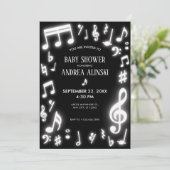 Musiknoten leuchten in der dunklen Babydusche Einladung (Stehend Vorderseite)