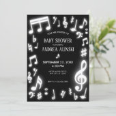 Musiknoten leuchten in der dunklen Babydusche Einladung (Stehend Vorderseite)