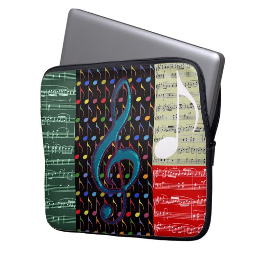 Musiknoten-Mischmuster Laptopschutzhülle (Vorderseite Links)
