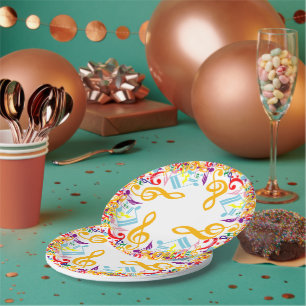 Musiknoten mit farbigen Rundungen Pappteller