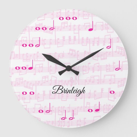 Musiknoten mit Notenpinsel Große Wanduhr (Vorderseite)
