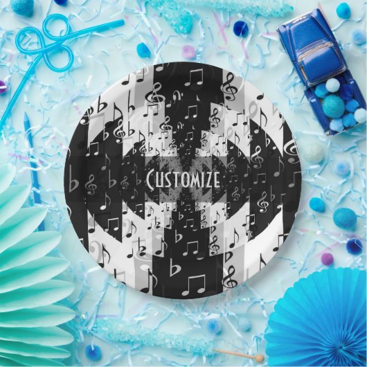 Musiknoten mit Schwarzweiß-Echo Pappteller (Party)