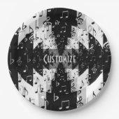 Musiknoten mit Schwarzweiß-Echo Pappteller (Vorderseite)