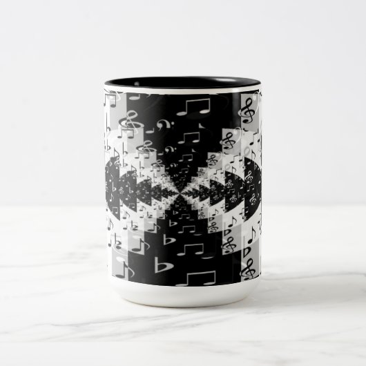 Musiknoten mit Schwarzweiß-Echo Zweifarbige Tasse (Mittel)
