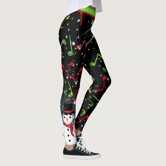 Musiknoten mit Snowman auf BLACK Leggings (Rechts)