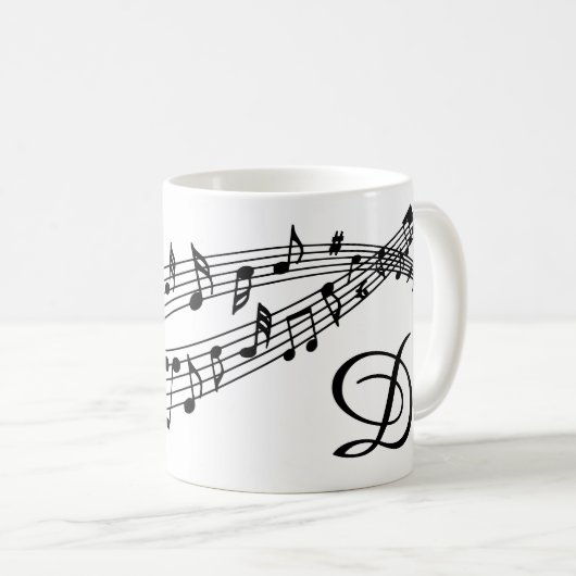 Musiknoten Monogram Script benutzerdefinierte Farb Kaffeetasse (VorderseiteRechts)