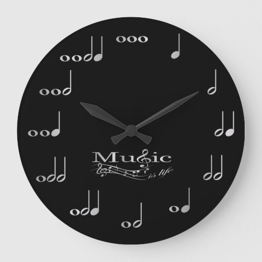 Musiknoten - Musik ist Leben Große Wanduhr (Vorderseite)