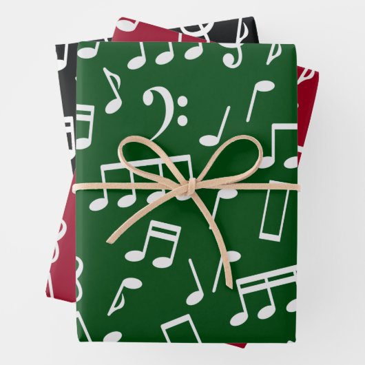 Musiknoten Muster in Rot, Grün, Schwarz Geschenkpapier Set (Beispiel)