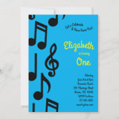 Musiknoten Niedlich Kinder 1 Geburtstag Party Einladung (Vorderseite)