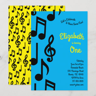 Musiknoten Niedlich Kinder 1 Geburtstag Party Einladung