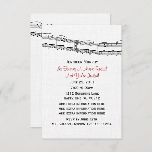 Musiknoten-Party Einladungen (Vorne/Hinten)