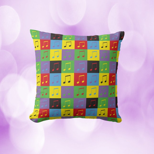 Musiknoten Pop Art Pattern Kissen (A throw pillow with a pop art music note pattern)