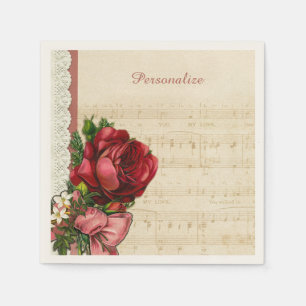 Musiknoten Rosen & Spitze Party Personalisation Serviette