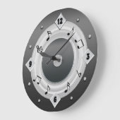 MUSIKNOTEN RUNDEN CLOCK - Silver Tones Große Wanduhr (Winkel)
