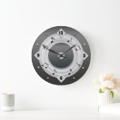 MUSIKNOTEN RUNDEN CLOCK - Silver Tones Große Wanduhr (Zuhause)