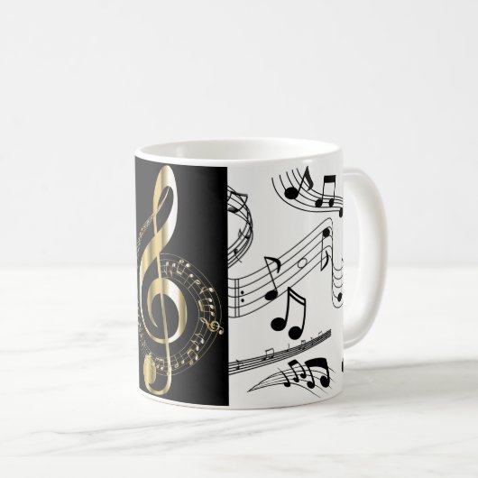 Musiknoten Schwarz-weiß Imitate Gold Clef Musiker Kaffeetasse (VorderseiteRechts)