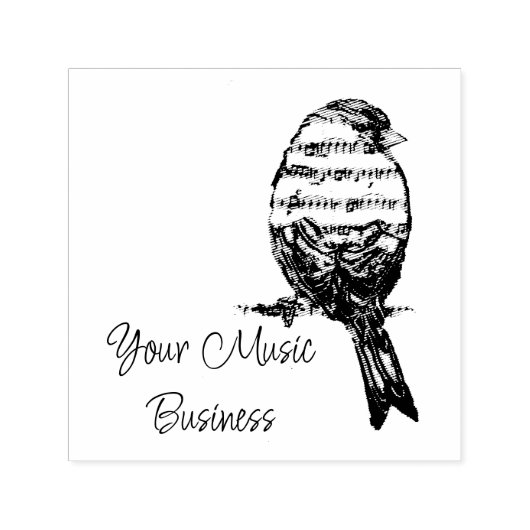 Musiknoten singender Liedvogel Firmenname Permastempel (Design)