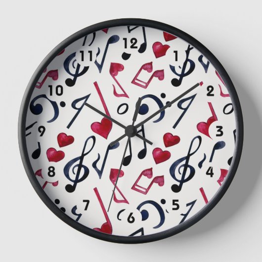 Musiknoten & Symbole Schwarz & Weiß Uhr (Vorderseite)