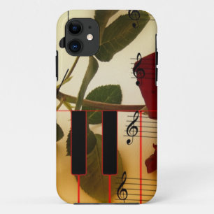 Musiknoten Tastatur Rote Rose Blossom Destiny iPhone 11 Hülle