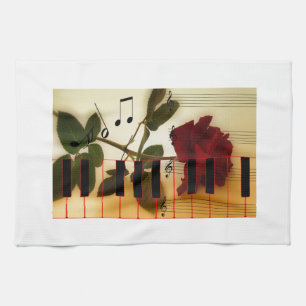 Musiknoten Tastatur Rote Rose Blossom Destiny Geschirrtuch