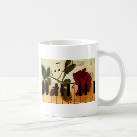 Musiknoten Tastatur Rote Rose Blossom Destiny Kaffeetasse (Rechts)