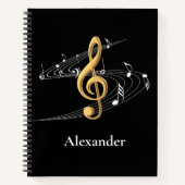 Musiknoten Treble Clef Stilvolles Gold Black Notizblock (Vorderseite)