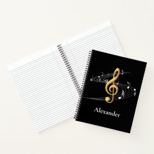 Musiknoten Treble Clef Stilvolles Gold Black Notizblock