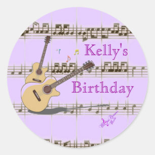 Musiknoten u. Gitarren-klassische runde Aufkleber
