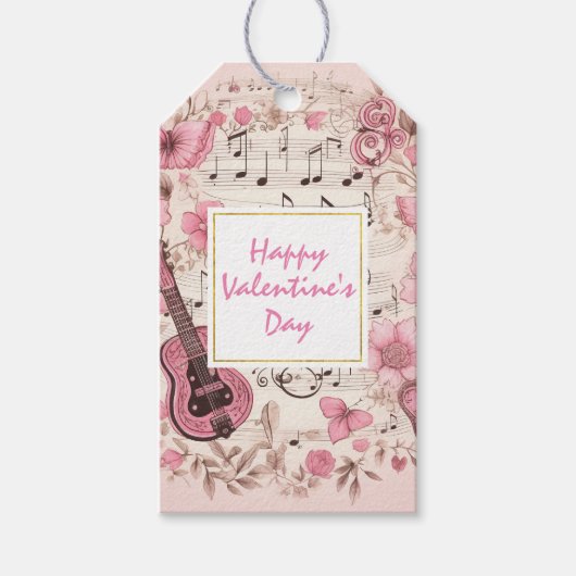 Musiknoten und Blume Eleganter Valentinstag Geschenkanhänger (Vorderseite)