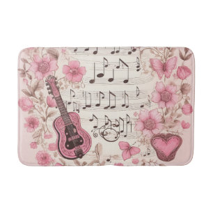 Musiknoten und Blume Retro-Stil Badematte