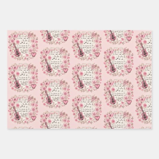 Musiknoten und Blume Retro-Stil Geschenkpapier Set (Vorderseite 2)