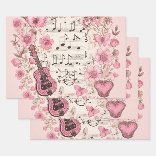 Musiknoten und Blume Retro-Stil Geschenkpapier Set (Set)