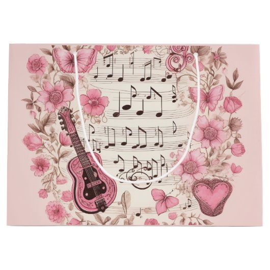 Musiknoten und Blume Retro-Stil Große Geschenktüte (Vorderseite)