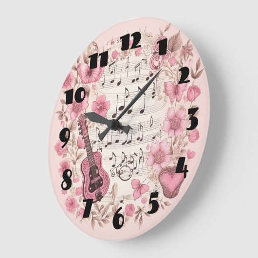 Musiknoten und Blume Retro-Stil Große Wanduhr (Winkel)