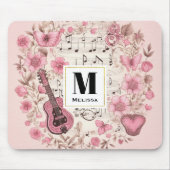 Musiknoten und Blume Retro-Stil Mousepad (Vorne)