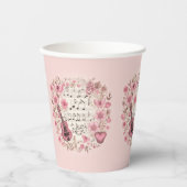 Musiknoten und Blume Retro-Stil Pappbecher (Vorderseite)