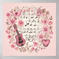 Musiknoten und Blume Retro-Stil