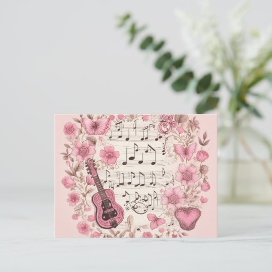 Musiknoten und Blume Retro-Stil Postkarte (Stehend Vorderseite)