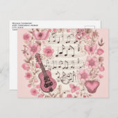 Musiknoten und Blume Retro-Stil Postkarte (Vorne/Hinten)
