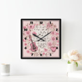 Musiknoten und Blume Retro-Stil Quadratische Wanduhr (Zuhause)