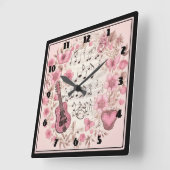 Musiknoten und Blume Retro-Stil Quadratische Wanduhr (Winkel)