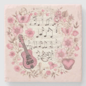 Musiknoten und Blume Retro-Stil Steinuntersetzer (Vorderseite)