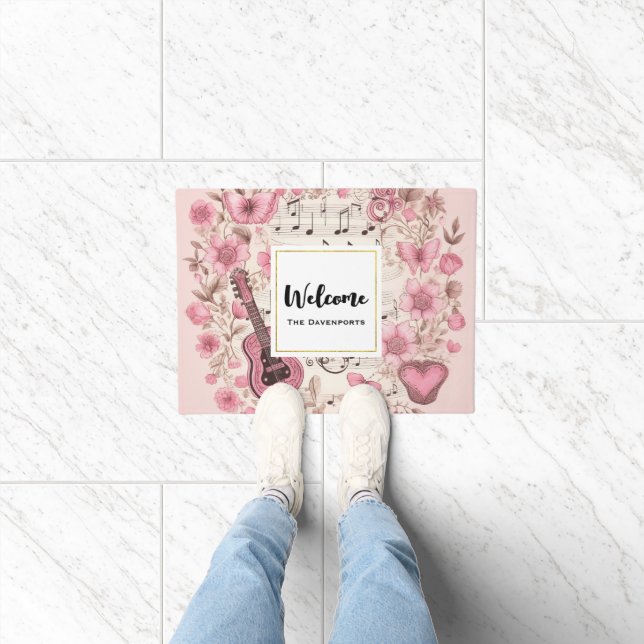 Musiknoten und Blume Retro-Stil Willkommen Fußmatte (Indoor)