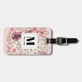 Musiknoten und Blume Retro Style Monogramm Gepäckanhänger (Vorderseite horizontal)