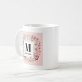 Musiknoten und Blume Retro Style Monogramm Kaffeetasse (Vorderseite Links)