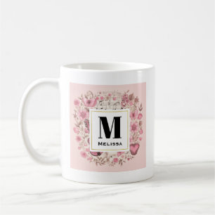 Musiknoten und Blume Retro Style Monogramm Kaffeetasse