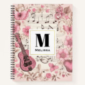 Musiknoten und Blume Retro Style Monogramm Notizblock (Vorderseite)